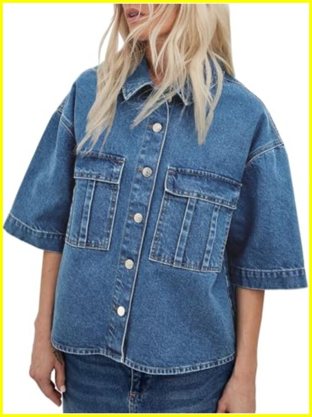 Oversized Short Sleeve Denim Jacket Crop Jean Top Women's Cotton Blend